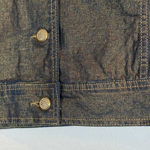 Vintage Denim Jacket Gold Embellished Rhinestone Accents Western Y2K Medium - Picture 5 of 13